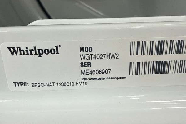 Whirlpool Stacked Top Load Washer Gas Dryer 3.5 Cu. Ft 5.9 Cu. Ft WGT4027HW - Assessment Photo 12