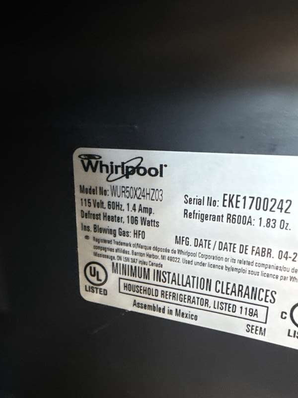 Whirlpool Built-In 24"  5.1 Cu. Ft Under-Counter Mini Refrigerator WUR50X24HZ - Assessment Photo 12