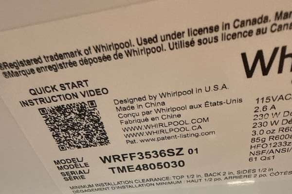 Whirlpool 36" French Door Refrigerator Ice maker 30 cu. ft WRFF3536SZ - Assessment Photo 12