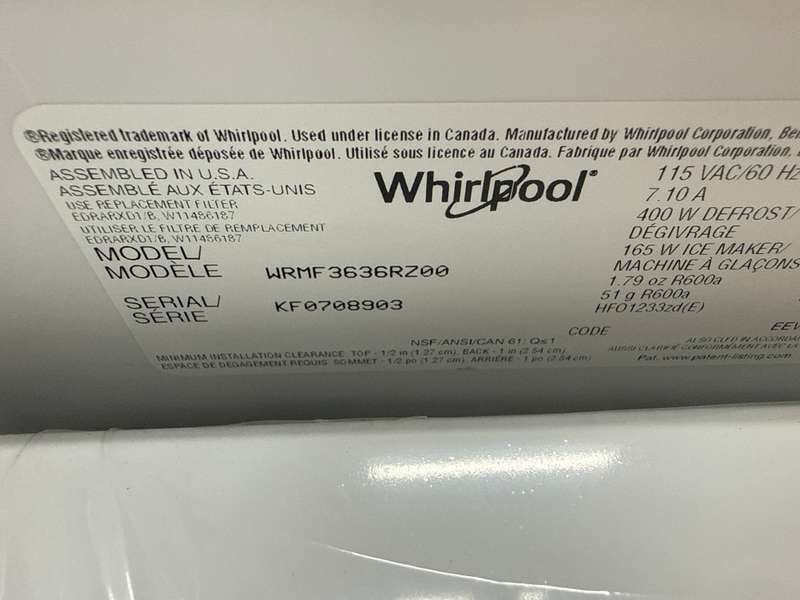 Whirlpool 36" French Door 4-Door Refrigerator 25 cu. ft Stainless WRMF3636RZ - Assessment Photo 12