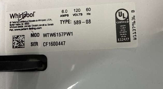 Whirlpool Top Load Washer w/ Removable Agitator 5.3 Cu. Ft White WTW6157PW - Assessment Photo 12