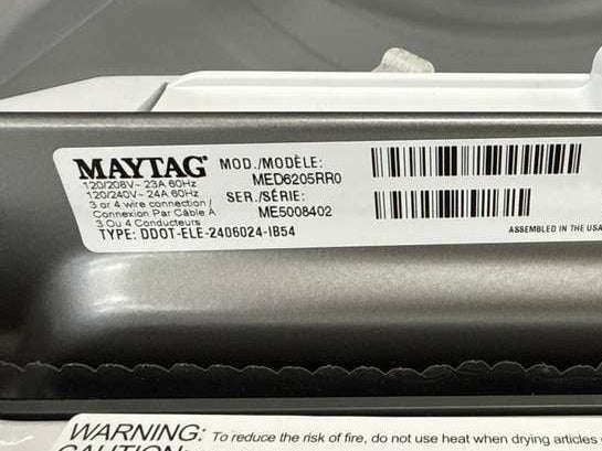 Maytag Electric Dryer w/ Extra Power 7.4 Cu. Ft Smart MED6205RR - Assessment Photo 12