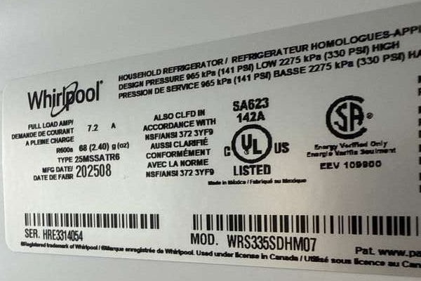 Whirlpool 36" Side-by-Side Refrigerator 25 cu. ft Stainless Steel WRS335SDHM - Assessment Photo 12