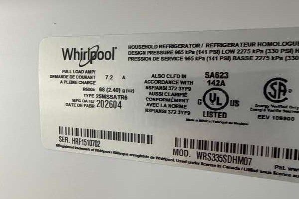 Whirlpool 36" Side-by-Side Refrigerator 25 cu. ft Stainless Steel WRS335SDHM - Assessment Photo 12