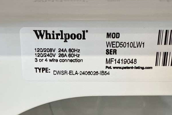 Whirlpool Electric Dryer w/ Moisture Sensing 7.0 Cu. Ft WED5010LW - Assessment Photo 13