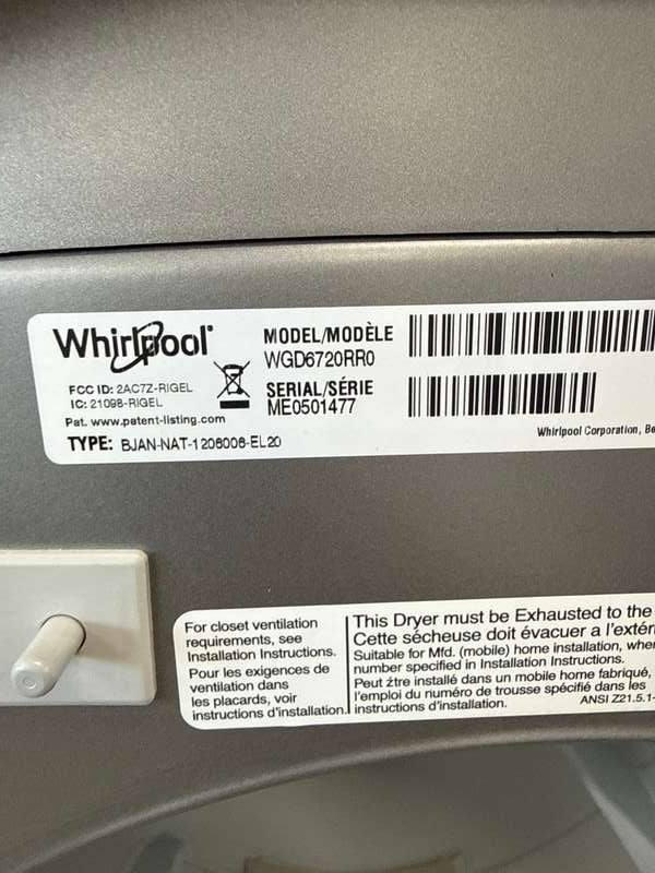 Whirlpool Smart 7.4 Cu. Ft. Front Load Gas Dryer WGD6720RR - Assessment Photo 13