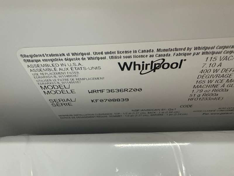 Whirlpool 36" French Door Refrigerator 25 cu. ft Stainless Steel WRMF3636RZ - Assessment Photo 13