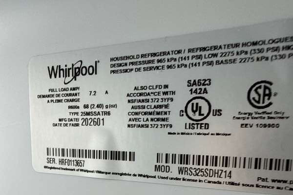 Whirlpool 36" Side-by-Side Refrigerator 25 cu. ft WRS325SDHZ - Assessment Photo 13