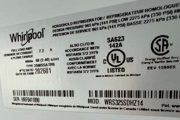 Whirlpool 36" Side-by-Side Refrigerator 25 cu. ft  Stainless Steel WRS325SDHZ - Assessment Photo 13