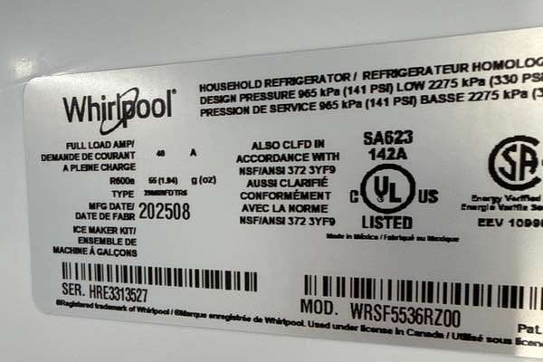 Whirlpool 36" Side-by-Side Refrigerator w/ In Door Icemaker 29 cu. ft WRSF5536RZ - Assessment Photo 13