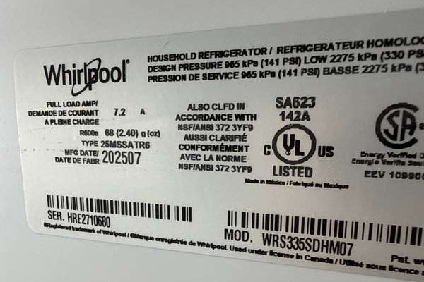 Whirlpool 36" Side-by-Side Refrigerator 25 cu. ft Stainless Steel WRS335SDHM - Assessment Photo 13