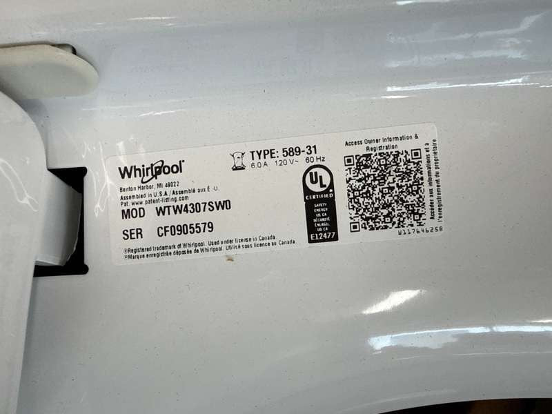 Whirlpool Top Load Washer w/ 2-in-1 Agitator 4.3 Cu. Ft White WTW4307SW - Assessment Photo 13