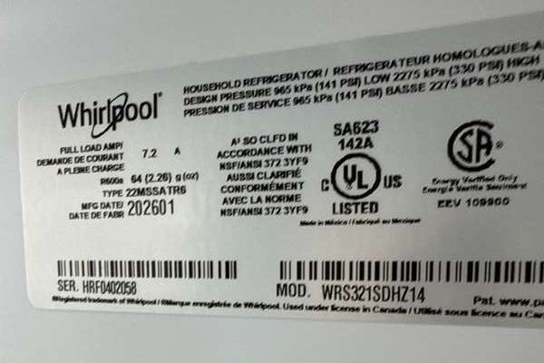 Whirlpool 33" Side-by-Side Refrigerator 21 cu. ft Stainless Steel WRS321SDHZ - Assessment Photo 13