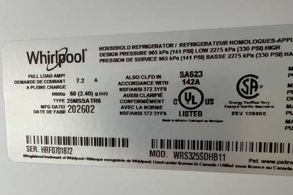 Whirlpool 36" Side-by-Side Refrigerator 25 cu. ft Black WRS325SDHB - Assessment Photo 13