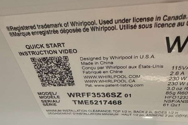 Whirlpool 36" French Door Refrigerator Ice maker 30 cu. ft Stainless WRFF3536SZ - Assessment Photo 13