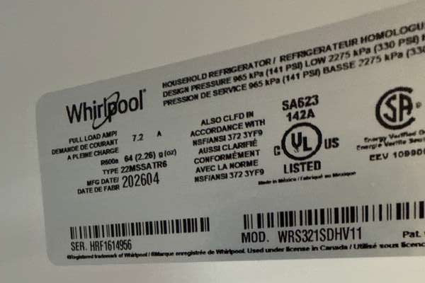 Whirlpool 33" Side-by-Side Refrigerator 21 cu. ft Black Stainless WRS321SDHV - Assessment Photo 13