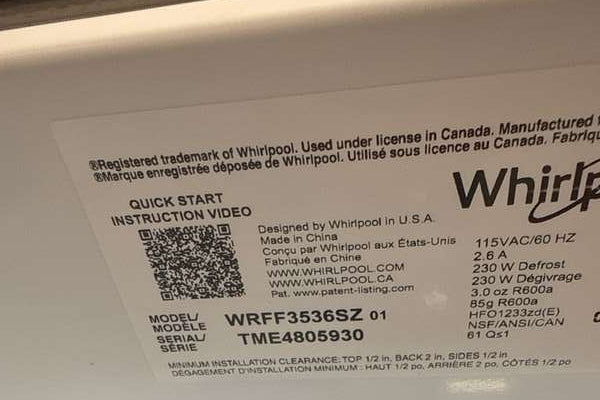 Whirlpool 36" French Door Refrigerator Ice maker 30 cu. ft Stainless WRFF3536SZ - Assessment Photo 13