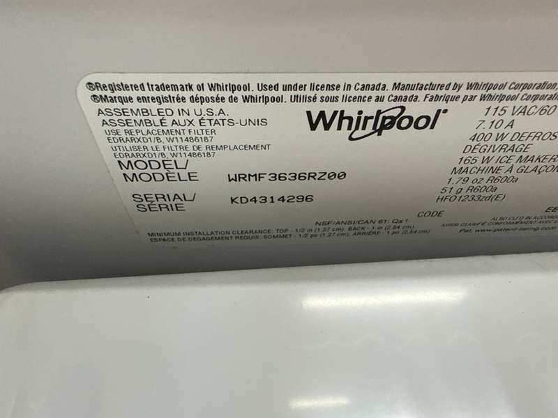 Whirlpool 36" French Door Refrigerator 25 cu. ft Stainless Steel WRMF3636RZ - Assessment Photo 13