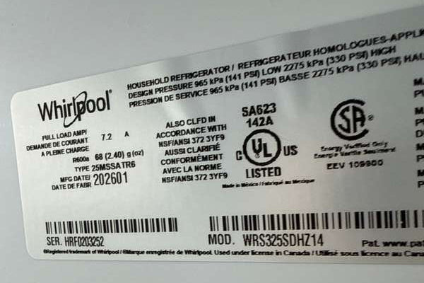 Whirlpool 36" Side-by-Side Refrigerator 25 cu. ft WRS325SDHZ - Assessment Photo 13