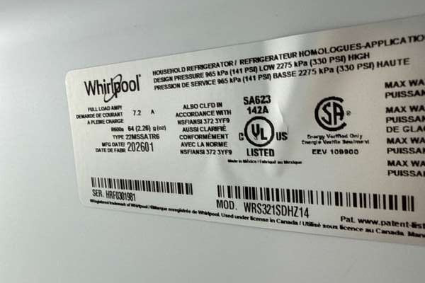 Whirlpool 33" Side-by-Side Refrigerator 21 cu. ft Stainless Steel WRS321SDHZ - Assessment Photo 13
