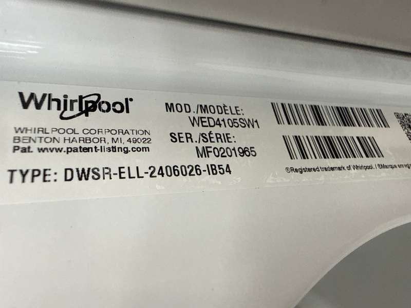 Whirlpool Electric Dryer 7 cu. ft Vented White WED4105SW - Assessment Photo 14