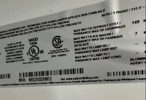 Whirlpool WRS315SDHM 24 cu. ft 33" Side-By-Side Refrigerator, Stainless Steel - Assessment Photo 15
