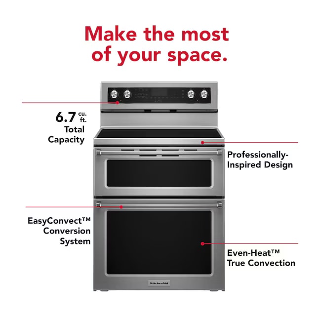 KitchenAid 30" Double Oven Electric Range 6.7 cu. ft Convection KFED500ESS - Assessment Photo 2