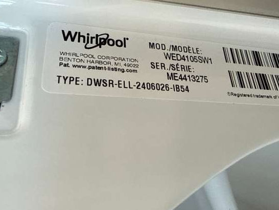 Whirlpool Electric Dryer 7 cu. ft Vented White WED4105SW - Assessment Photo 3
