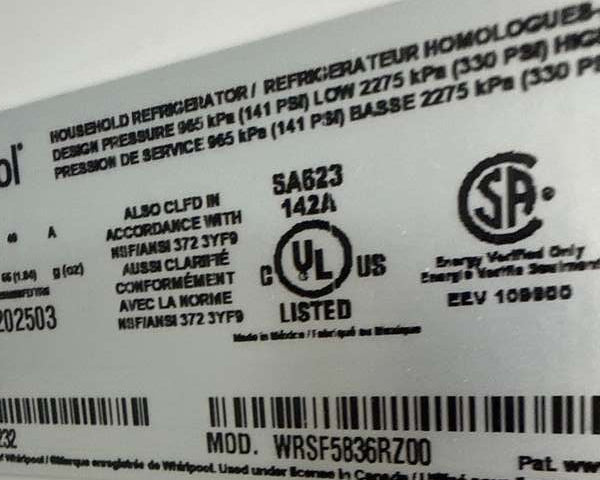 Whirlpool 36" Side-by-Side Refrigerator 25.2 cu. ft Stainless Steel WRSF5836RZ - Assessment Photo 9