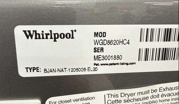 Whirlpool Gas Dryer 7.4 cu. ft Smart Steam WGD8620HC - Assessment Photo 9