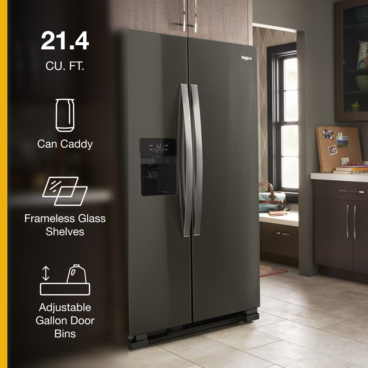 Whirlpool 33" Side-by-Side Refrigerator 21 cu. ft Black Stainless WRS321SDHV - Image 2