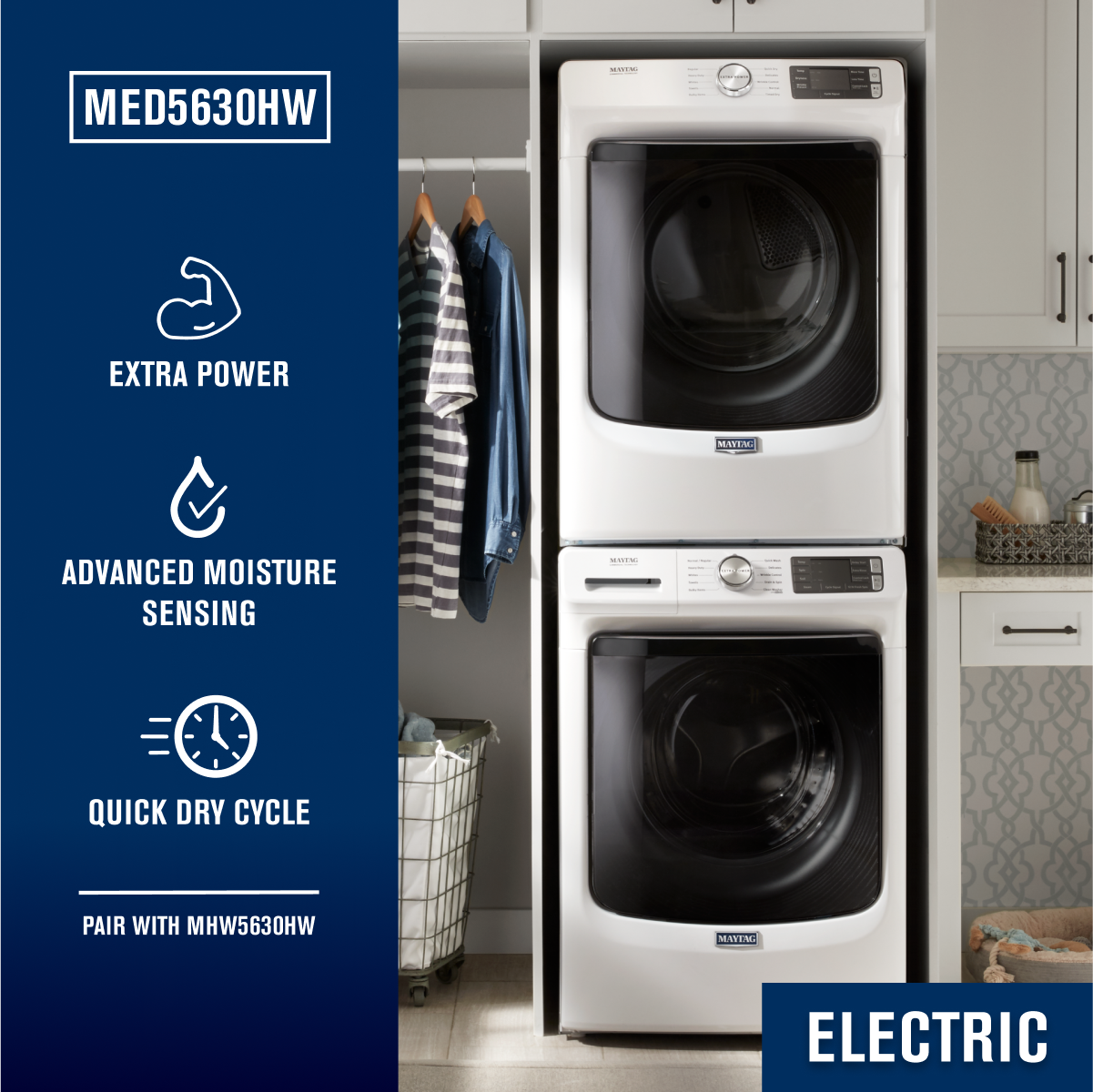 Maytag Front Load Electric Dryer 7.3 Cu. Ft White MED5630HW - Image 2