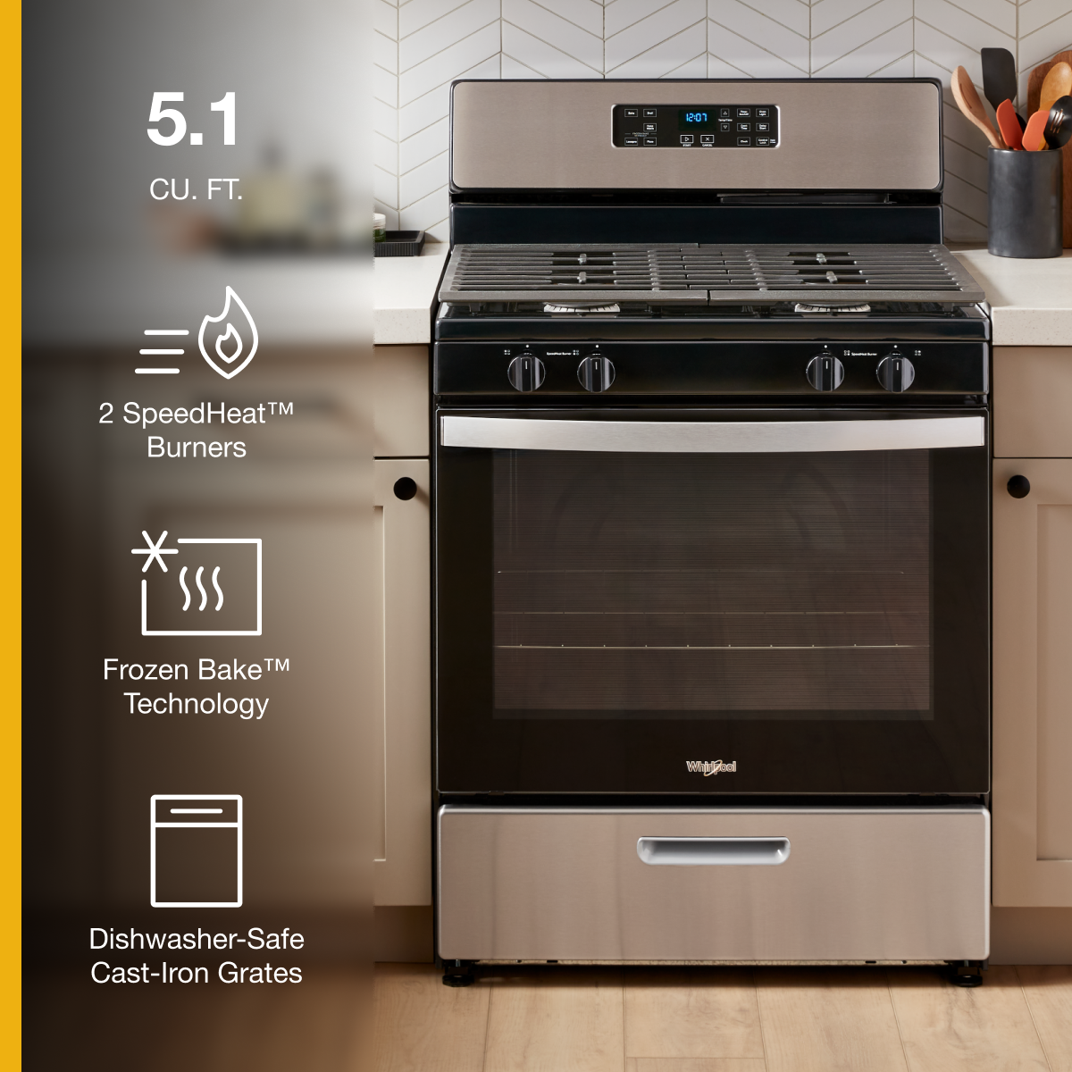 Whirlpool 30" Freestanding Gas Range w/ Broiler Drawer 5.1 cu. ft WFG320M0MS - Image 2