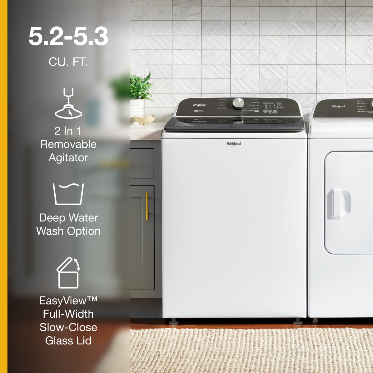 Whirlpool Top Load Washer w/ Removable Agitator 5.3 Cu. Ft White WTW6157PW - Image 2