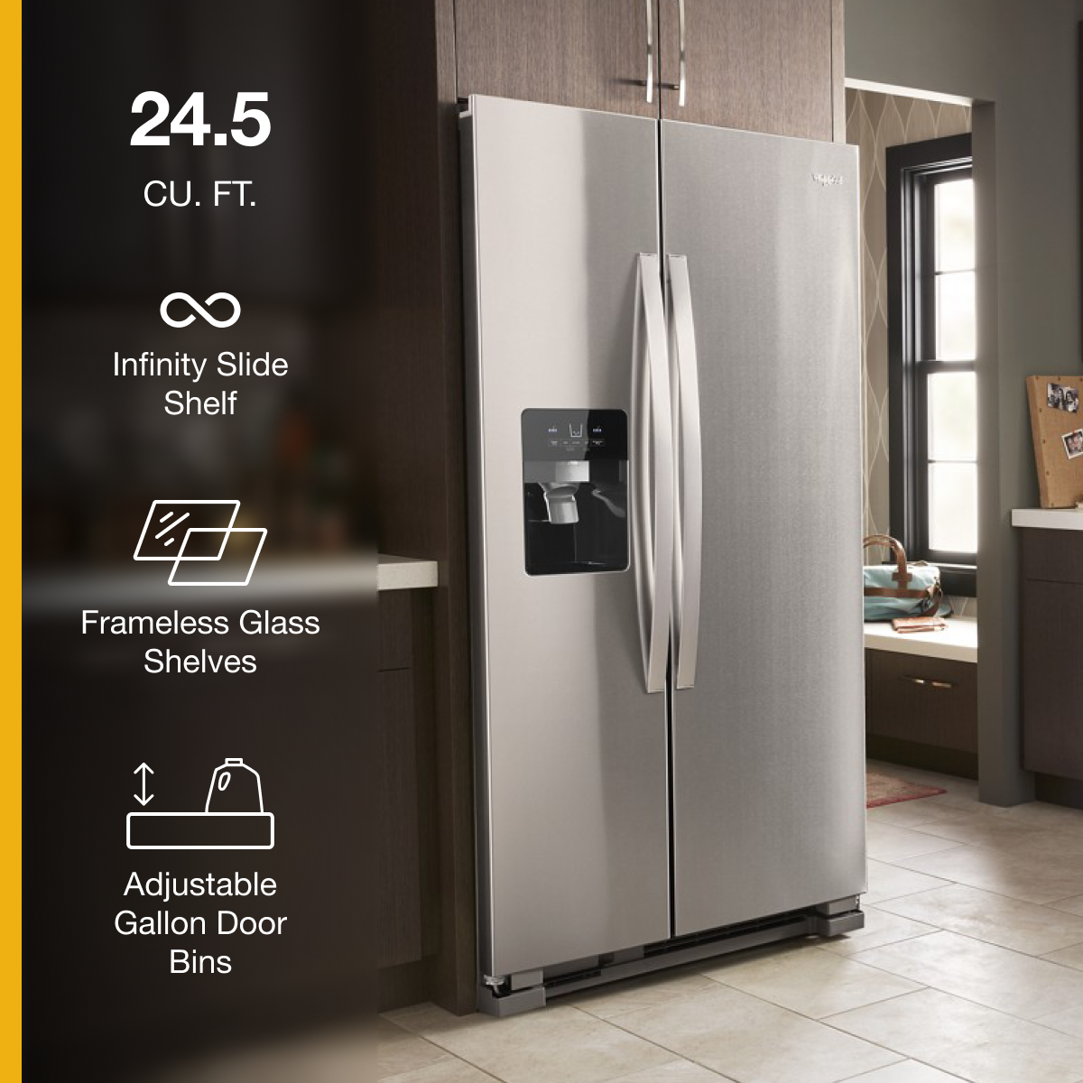 Whirlpool 36" Side-by-Side Refrigerator 25 cu. ft Stainless Steel WRS325SDHZ - Image 2