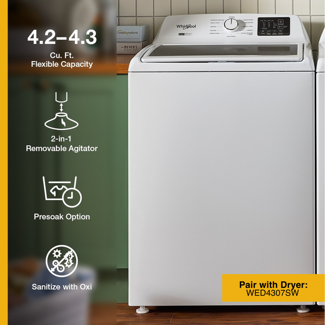 Whirlpool Top Load Washer w/ 2-in-1 Agitator 4.3 Cu. Ft White WTW4307SW - Image 2