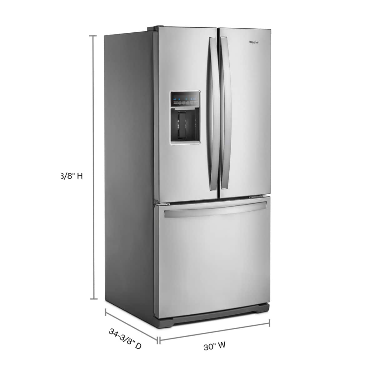 Whirlpool 30" French Door Refrigerator 20 Cu.ft Stainless Steel WRF560SEHZ - Image 3