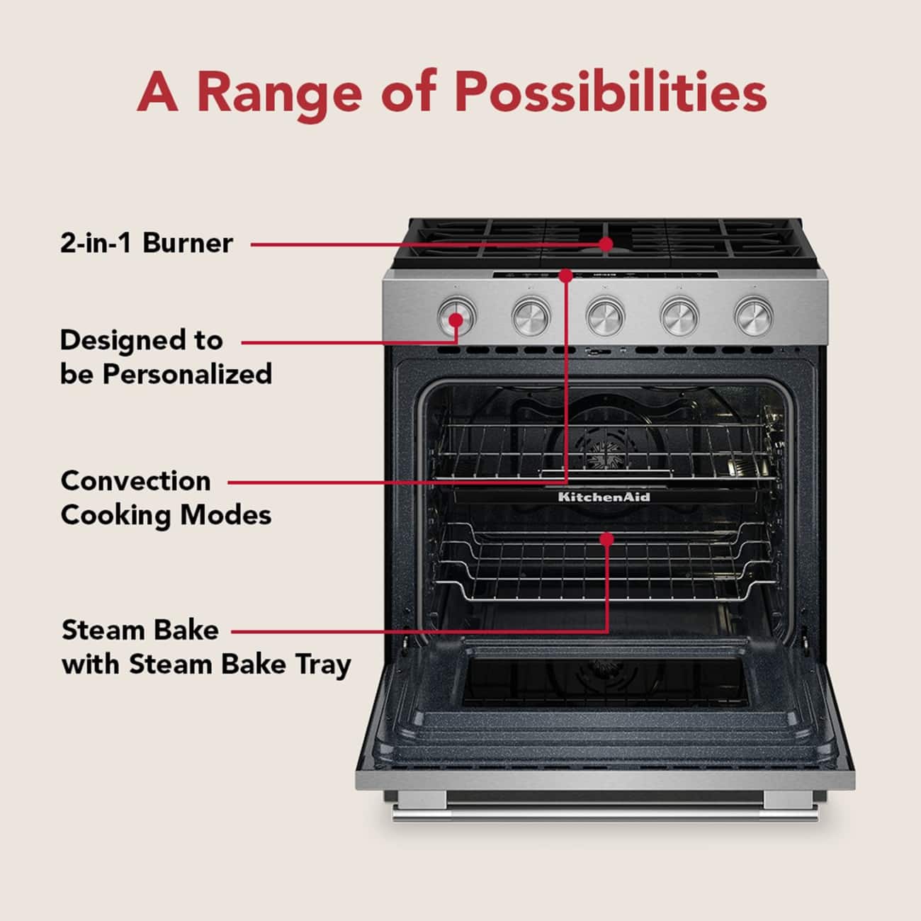 KitchenAid 30" Slide-In Gas Range 5.0 cu. ft Smart Convection KSGS530SPS - Image 2