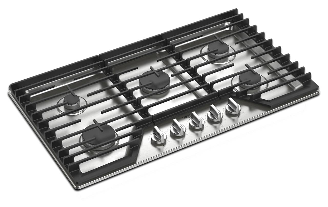 Whirlpool 36" Built-In Gas Cooktop 5 Burners EZ-2-Lift Hinged Grates WCGK5036PS - Image 4