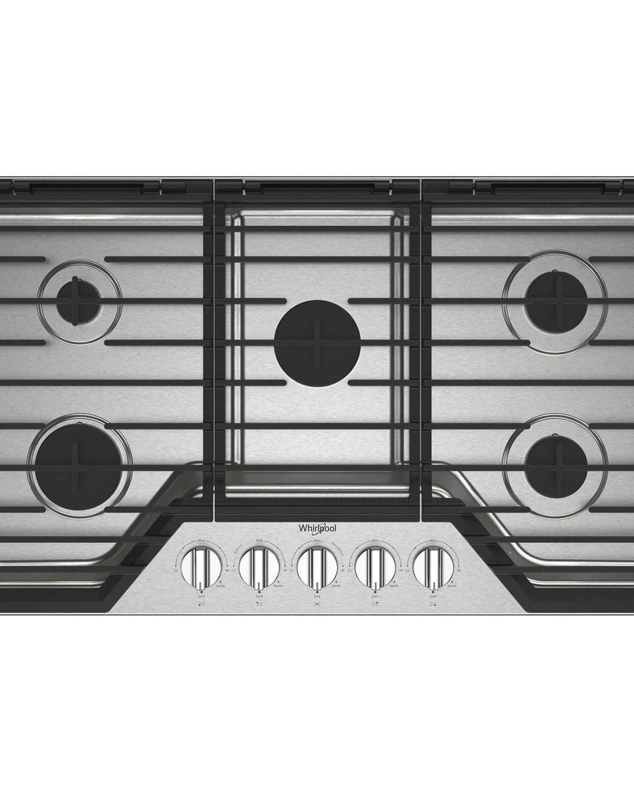 Whirlpool 36" Built-In Gas Cooktop 5 Burners EZ-2-Lift Hinged Grates WCGK5036PS - Image 1