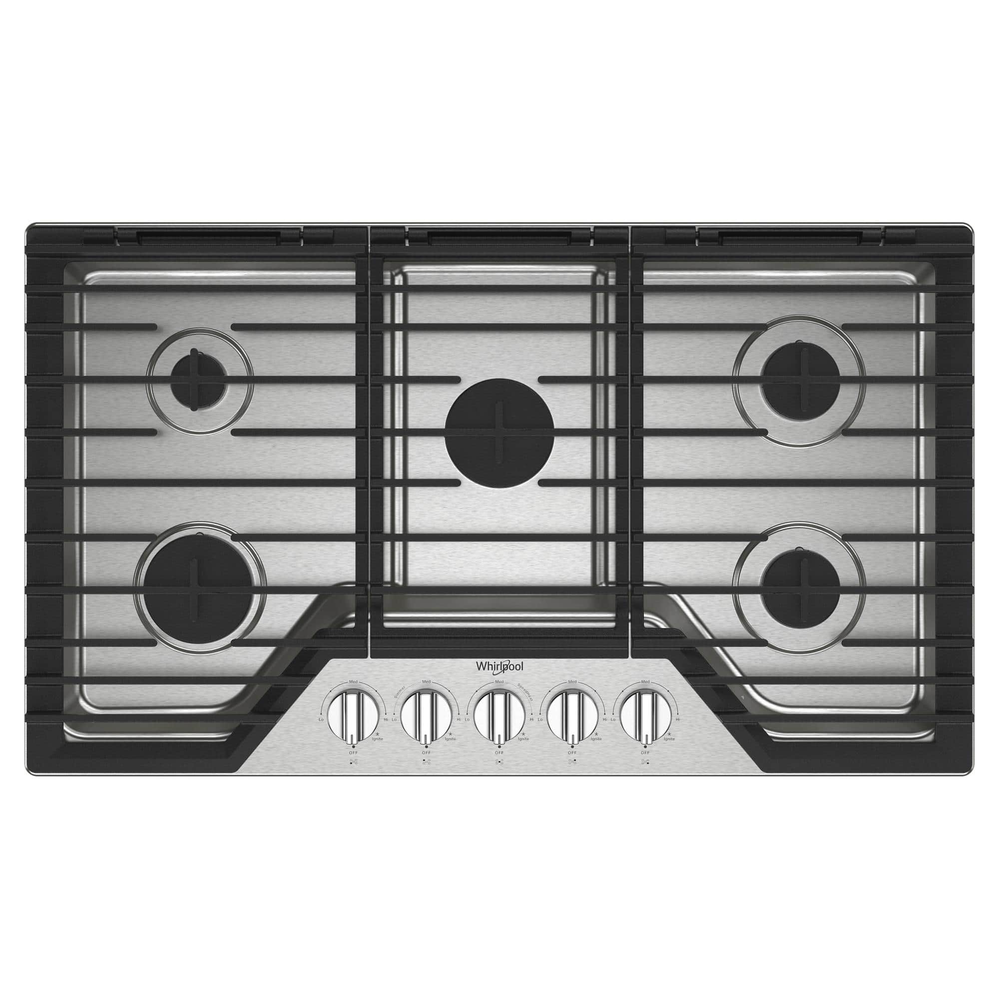 Whirlpool 36" Built-In Gas Cooktop 5 Burners EZ-2-Lift Hinged Grates WCGK5036PS - Image 1