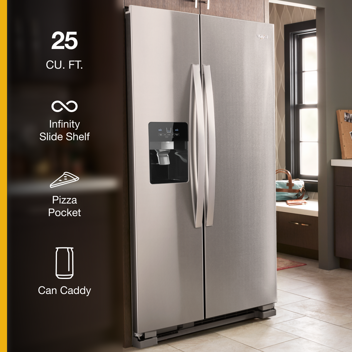 Whirlpool 36" Side-by-Side Refrigerator 25 cu. Ft Stainless Steel WRS555SIHZ - Image 2